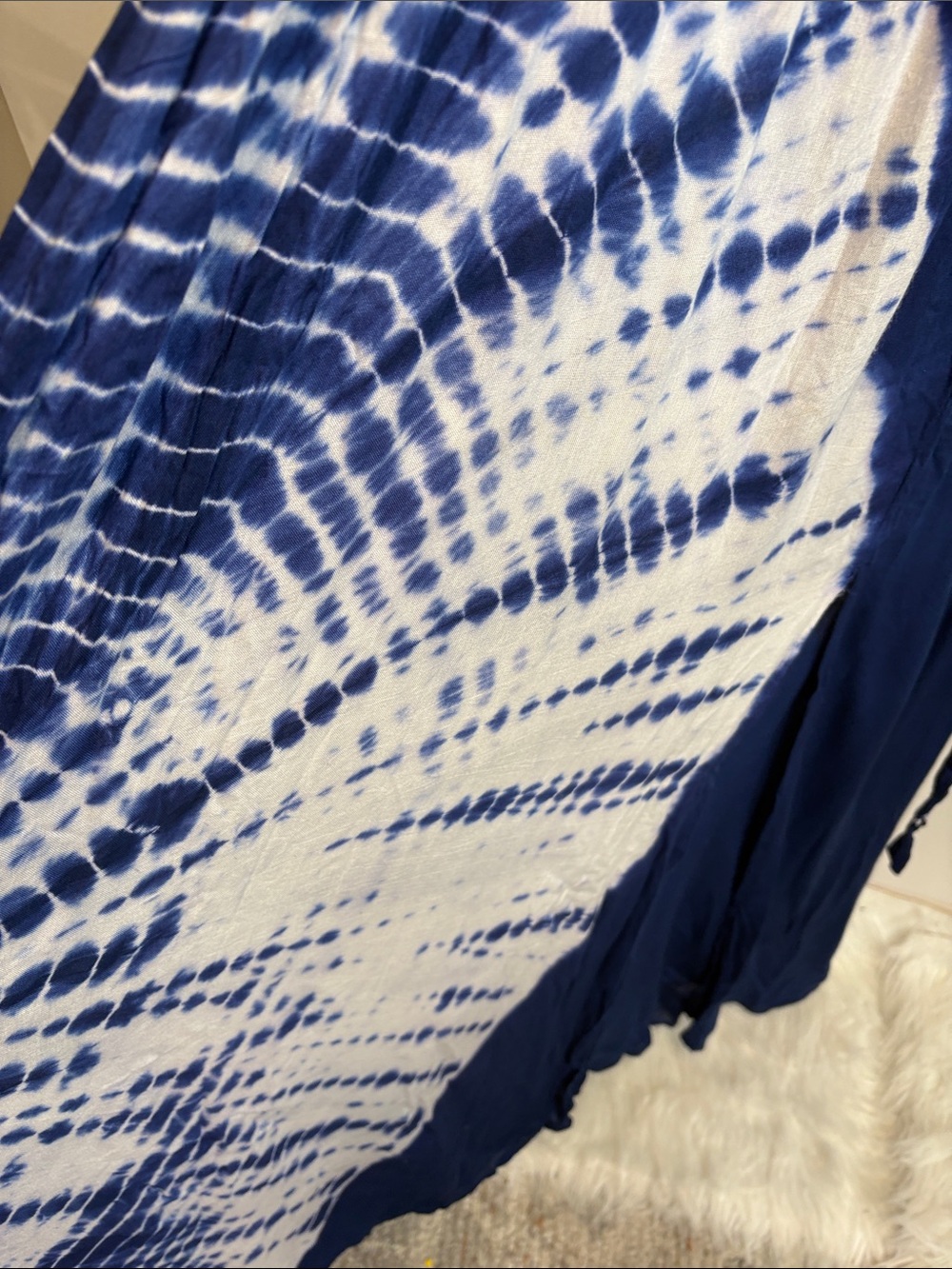 Japna Navy and White Tie-Dye Wrap Maxi Dress with Side Tie - Picture 5 of 15